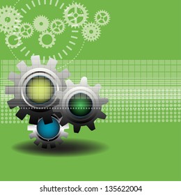 Abstract high tech background with three different gears and various futuristic elements