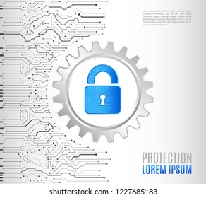 Abstract high tech circuit board. Technology data protection concept. System privacy, network security. Digital padlock vector illustration.