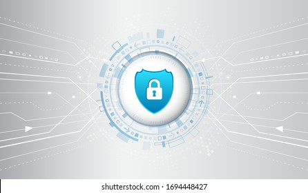 Abstract high tech circuit board. Technology data protection concept. System privacy, network security. Digital shield vector illustration.