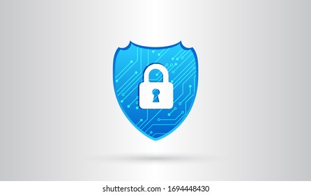 Tarjeta de circuitos de alta tecnología abstracta. Concepto de escudo de seguridad.Seguridad en Internet. Protección digital de ilustración de vector.