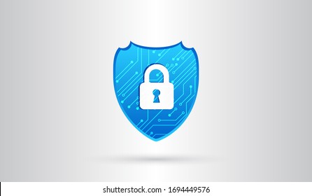 Tarjeta de circuitos de alta tecnología abstracta. Concepto de escudo de seguridad.Seguridad en Internet. Protección digital de ilustración de vector.