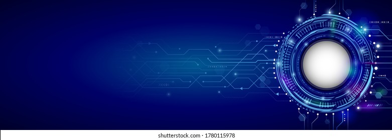 Abstract high tech circuit board in blue tones. Wide Technology background with various technology elements.