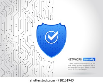 Abstract high tech circuit board. Security shield concept. Internet security. Vector illustration digital protection.