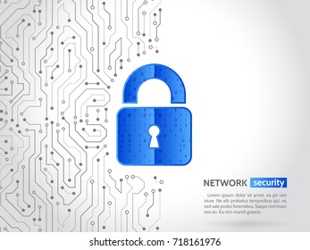 Abstract high tech circuit board. Technology data protection concept. System privacy, network security. Digital padlock vector illustration.
