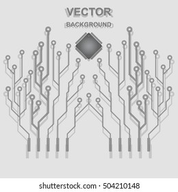 Abstract high tech gray background with a circuit board texture. Vector technological Illustration.