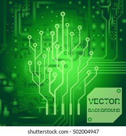 Abstract high tech green background with a circuit board texture. Vector technological Illustration.
