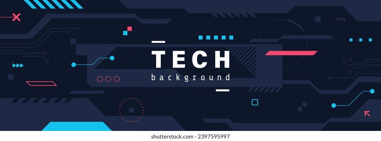 Abstract High Tech horizontal background with place for text. Modern tech banner design in sci-fi style. Website header concept. Flat style. Vector illustration