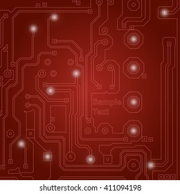 Abstract high tech red background with a circuit board texture. Vector technological Illustration.