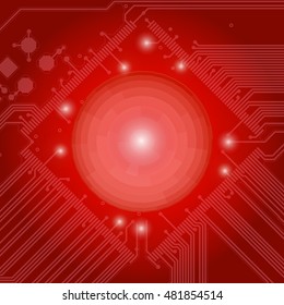 Abstract high tech red background with a circuit board texture. Vector technological Illustration.