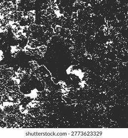 Abstract high-contrast black and white corroded texture with irregular patches and clusters, distressed surface background for artistic, graphic, or design use