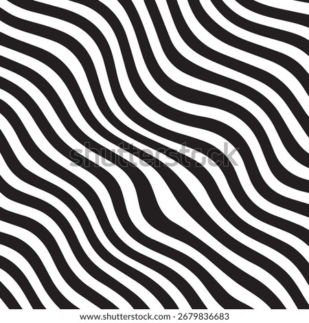 Abstract, high-contrast, black and white wavy lines create a dynamic, optical illusion pattern. The undulating stripes offer a sense of movement and depth.