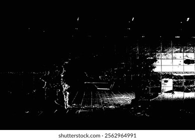 Abstract High-Contrast Grunge Texture of a Ruined Wall and Tiled Floor