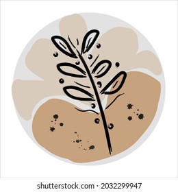 Abstrakte Highlights Symbol zum Thema Pflanzen und Wasser. Handgezeichnete verschiedene Formen und Objekte formen Pinselstriche, Flecken. Moderne, braune und beige Farben. Jedes Symbol ist einzeln.