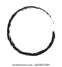 Círculo de pincelada Abstractas y altamente texturizado. Este angustiado anillo de tinta negra crea una estética grunge, pintada a mano, ideal para logotipos rústicos y Diseño gráfico moderno.