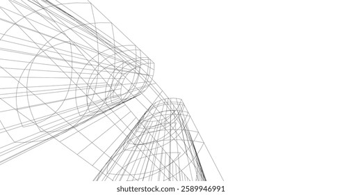 Abstract High-Rise Architecture – Wireframe Urban Skyscrapers