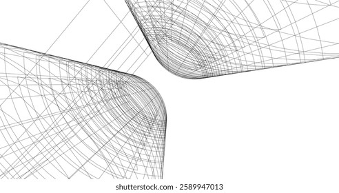 Abstract High-Rise Architecture – Wireframe Urban Skyscrapers