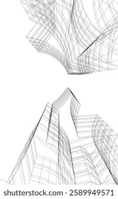 Abstract High-Rise Architecture – Wireframe Urban Skyscrapers