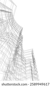 Abstract High-Rise Architecture – Wireframe Urban Skyscrapers