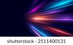 Abstract high-speed movement background. Dynamic motion light trails with motion blur effect on dark background. Futuristic, technology pattern for banner or poster design.