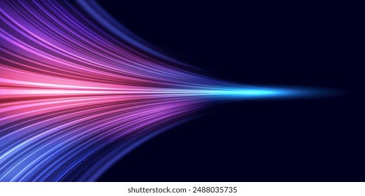 Abstract high-speed movement background. Dynamic motion light trails with motion blur effect on dark background. Futuristic, technology pattern for banner or poster design.