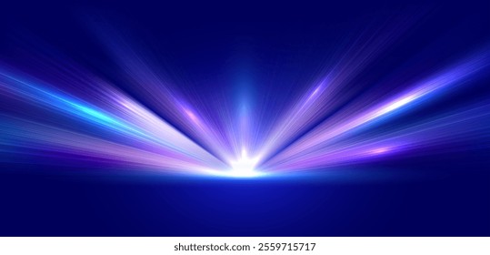 Abstract high-speed movement background. Laser beams luminous. Dynamic light trails with motion blur effect on dark background. Futuristic, technology pattern for banner or poster design.