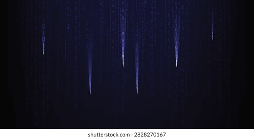 Abstract high-tech background with binary code falling down in digital matrix style.