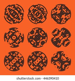 Abstract hightech collection set of 9 radars, Technology circle background. eps 10.