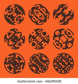 Abstract hightech collection set of 9 radars, Technology circle background. eps 10.
