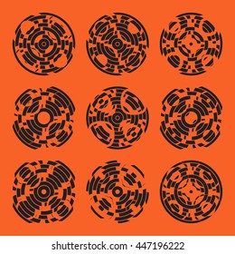 Abstract hightech collection set of 9 radars, Technology circle background. eps 10.
