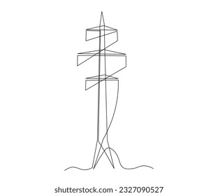 abstract High-voltage pole, power line, electricity, transformer Continuous One Line Drawing