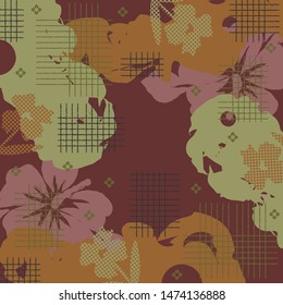 Abstract hijab pattern with lines ornament. Silk scarf design on floral background