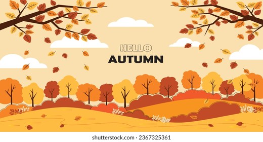 Abstract hills forest autumn season theme colors banner design. Vector illustration.