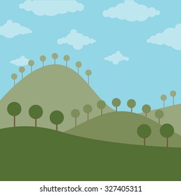 Abstract hills landscape with trees, vector illustration