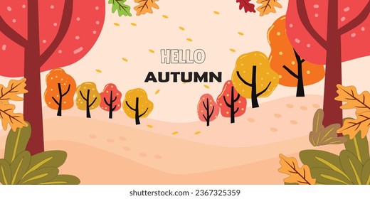 Abstract hills trees autumn theme colors banner design. Vector illustration.