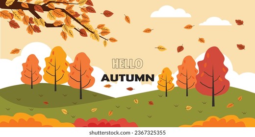 Abstract hills trees autumn themme colors banner design. Vector illustration.