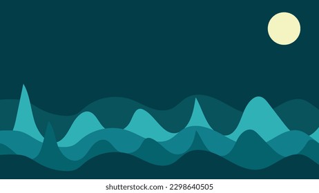 Abstract hillside with yellow moon in the night sky. This is the perfect example of true wallpaper or banner.