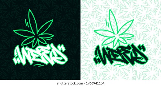 Abstract Hip Hop Hand Written Graffiti Style Word Weed Vector Illustration Art