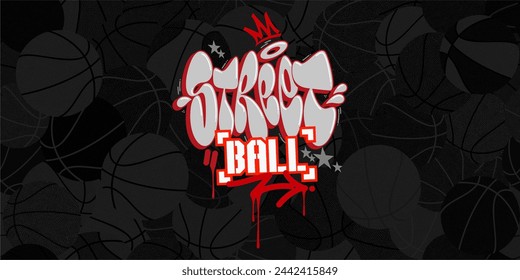 Abstract Hip Hop Hand Written Urban Street Art Graffiti Style Word Streetball Vector Illustration