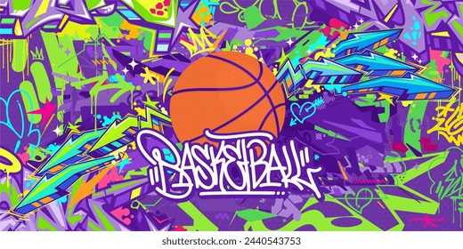 Abstract Hip Hop Urban Street Art Graffiti Style Streetball Or Basketball Illustration Background