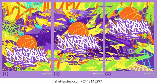 Abstract Hip Hop Urban Street Art Graffiti Style Basketball Vector Illustration A4 Poster Template