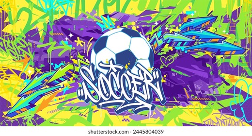 Abstract Hip Hop Urban Street Art Graffiti Style Soccer Or Football Illustration Background