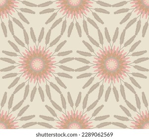 Abstract Hippie Boho Feathers Circles Seamless Vector Pattern Trendy Fashion Colors Perfect for Allover Fabric Print or Wrapping Paper Beige Background