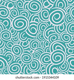 Abstract, hippie seamless pattern with rounds and spiral in blue colour textile design