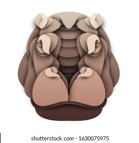 Abstract hippo head isolated on white background. Creative 3d concept in craft paper cut style. Colorful minimal design character. Original vector cartoon illustration.