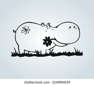 Abstract hippopotamus with shading techniques for illustration