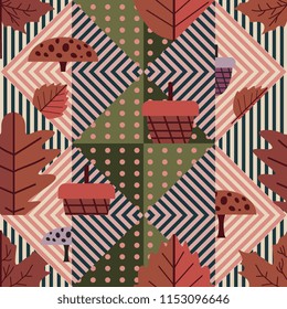 Abstract hipster autumn pattern with creative childish geometric vintage background. Seamless vector ready for print.