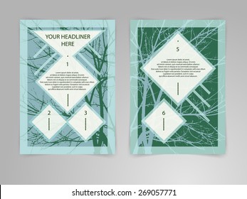 Abstract hipster Brochure Flyer design vector template with tree shape in A4 size. Business, plan, project, Eco, biology, beauty and medicine concept.