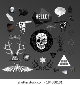 Abstract  hipster element,  drawn by hand illustration with polygon,  crystal design element, symbol, sign for tattoo