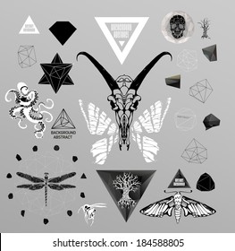Abstract  hipster element,  drawn by hand illustration with polygon,  crystal design element, symbol, sign for tattoo