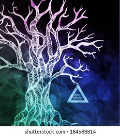 Abstract hipster element,  drawn by hand modern tree, illustration with polygon,  crystal design element, symbol, sign for tattoo